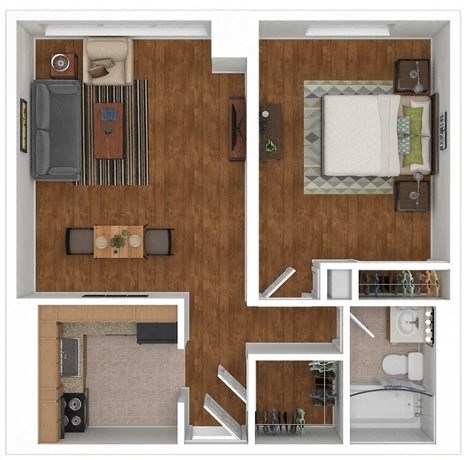 Floor plan for 1 bed, 1 bath, 495 sqft
